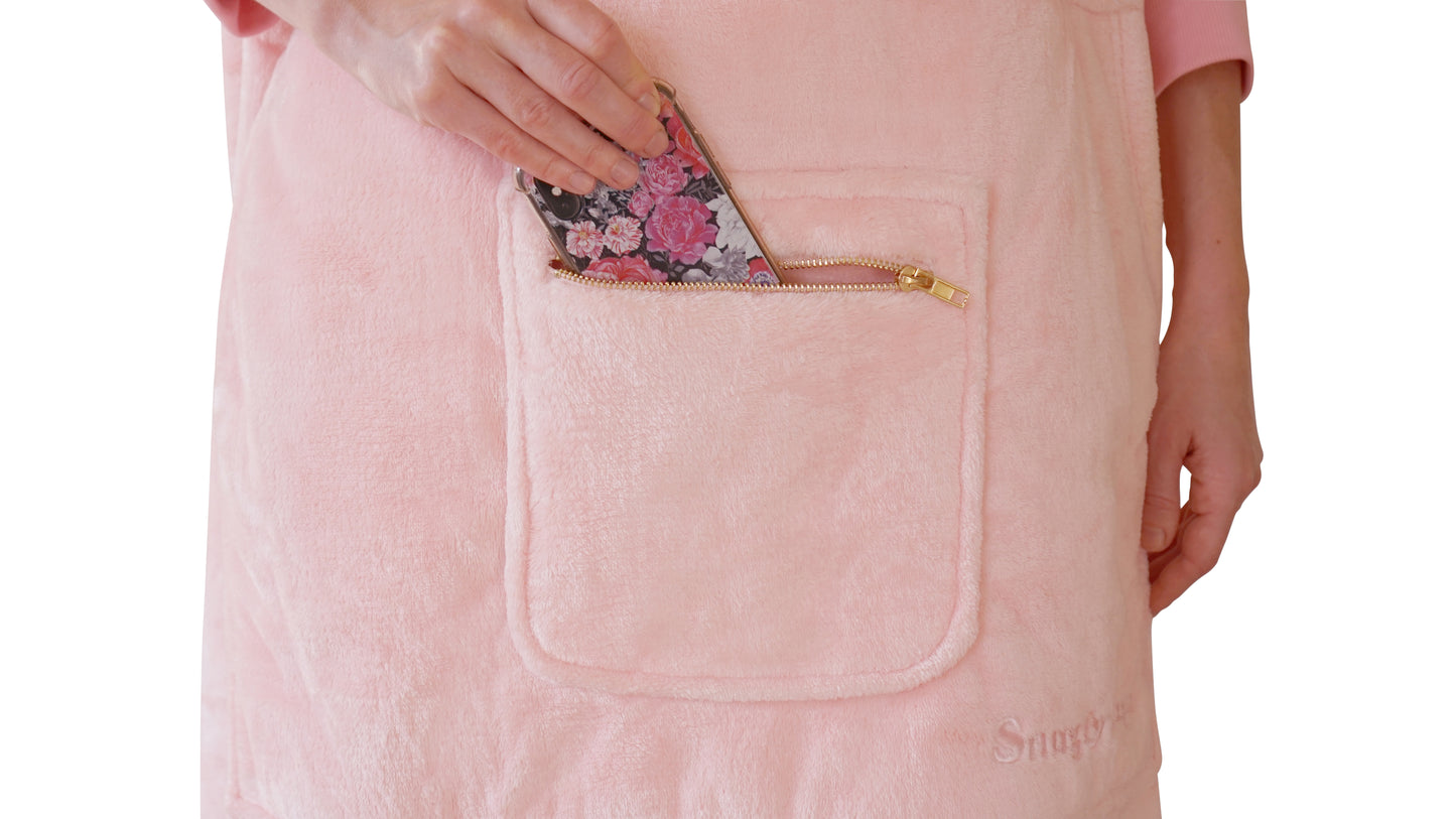 Moonlight Pink Wearable Hooded Blanket - Super Soft Flannel & Sherpa Fleece with Waterproof Lining & Zippered Pocket