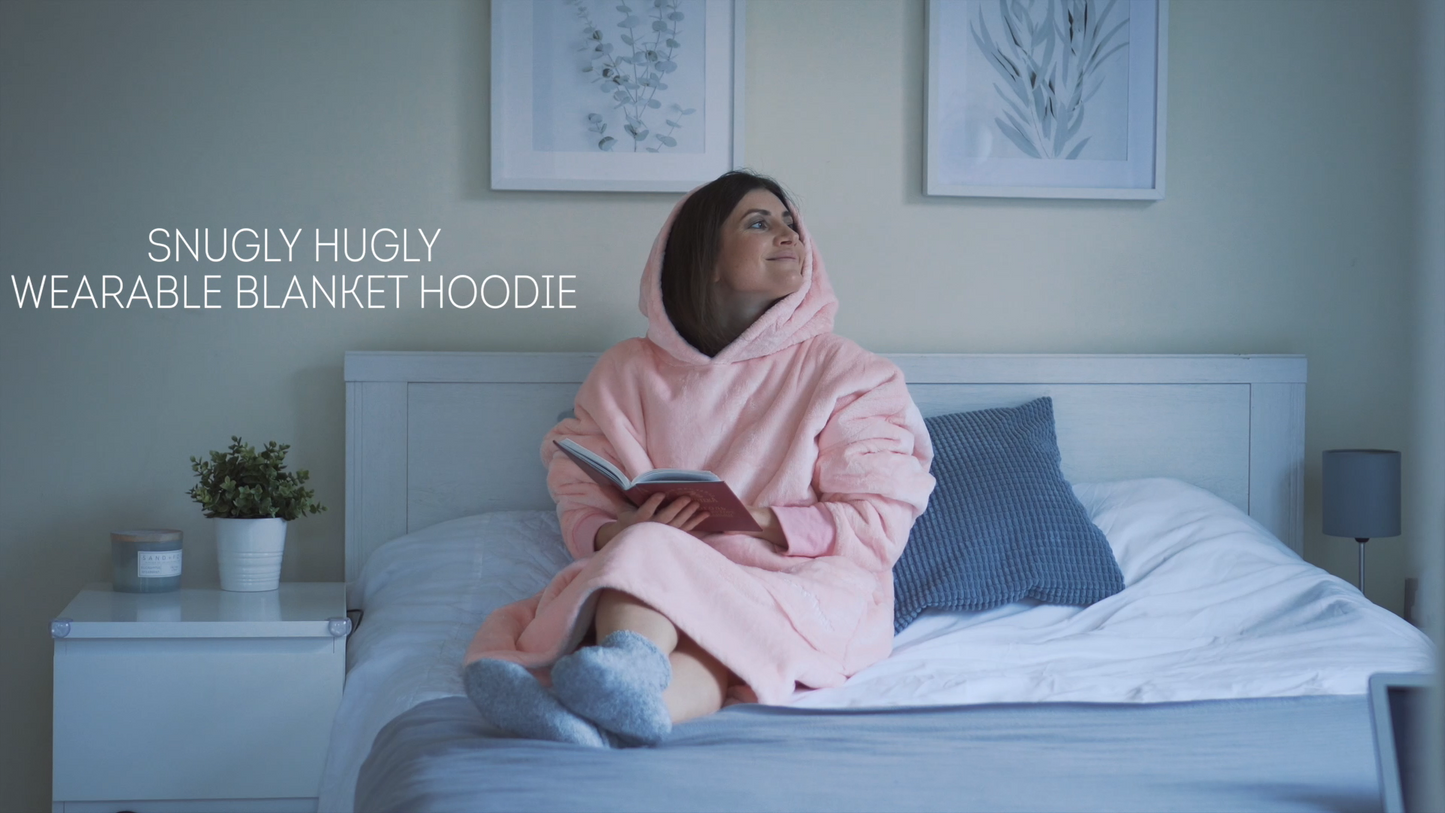 Moonlight Pink Wearable Hooded Blanket - Super Soft Flannel & Sherpa Fleece with Waterproof Lining & Zippered Pocket