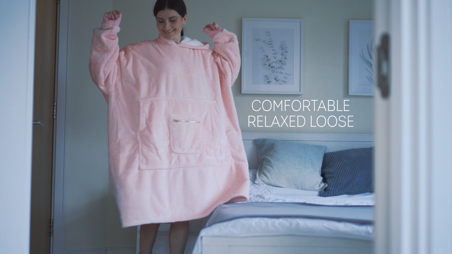 Moonlight Pink Wearable Hooded Blanket - Super Soft Flannel & Sherpa Fleece with Waterproof Lining & Zippered Pocket