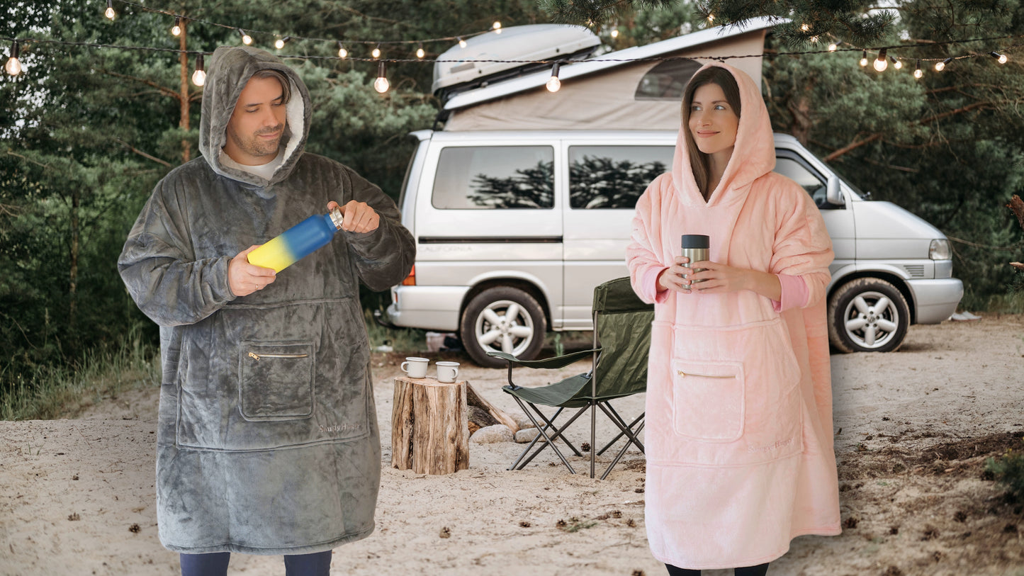 Moonlight Grey Wearable Hooded Blanket - Super Soft Flannel & Sherpa Fleece with Waterproof Lining & Zippered Pocket