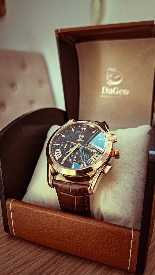 DaGeo Concept Premium Men’s Quartz Watch – Cowhide Leather Strap, Luminous Hands, Waterproof 40mm Fashion Watch