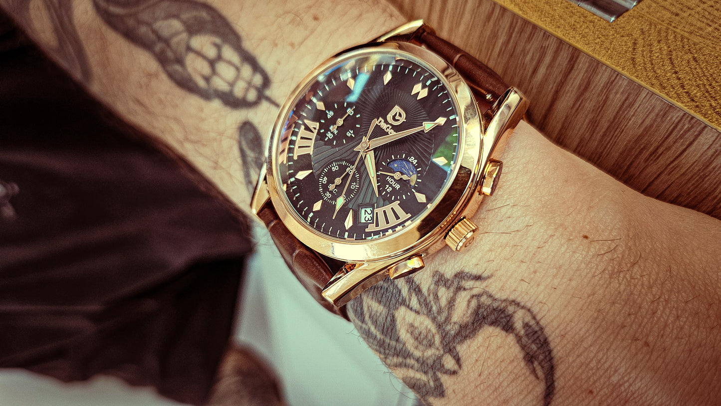 DaGeo Concept Premium Men’s Quartz Watch – Cowhide Leather Strap, Luminous Hands, Waterproof 40mm Fashion Watch