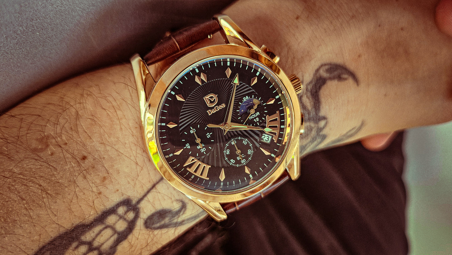 DaGeo Concept Premium Men’s Quartz Watch – Cowhide Leather Strap, Luminous Hands, Waterproof 40mm Fashion Watch