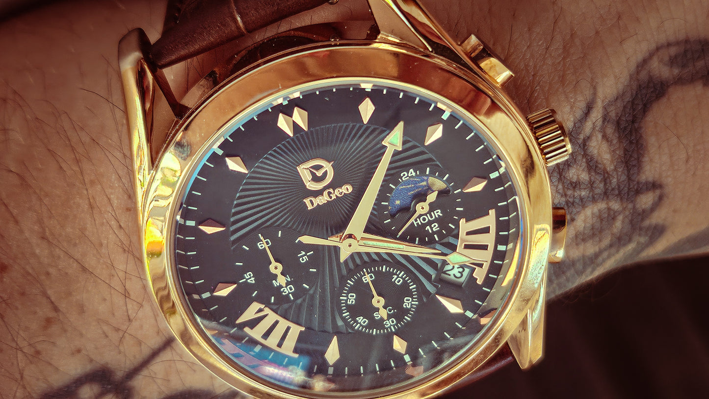 DaGeo Concept Premium Men’s Quartz Watch – Cowhide Leather Strap, Luminous Hands, Waterproof 40mm Fashion Watch