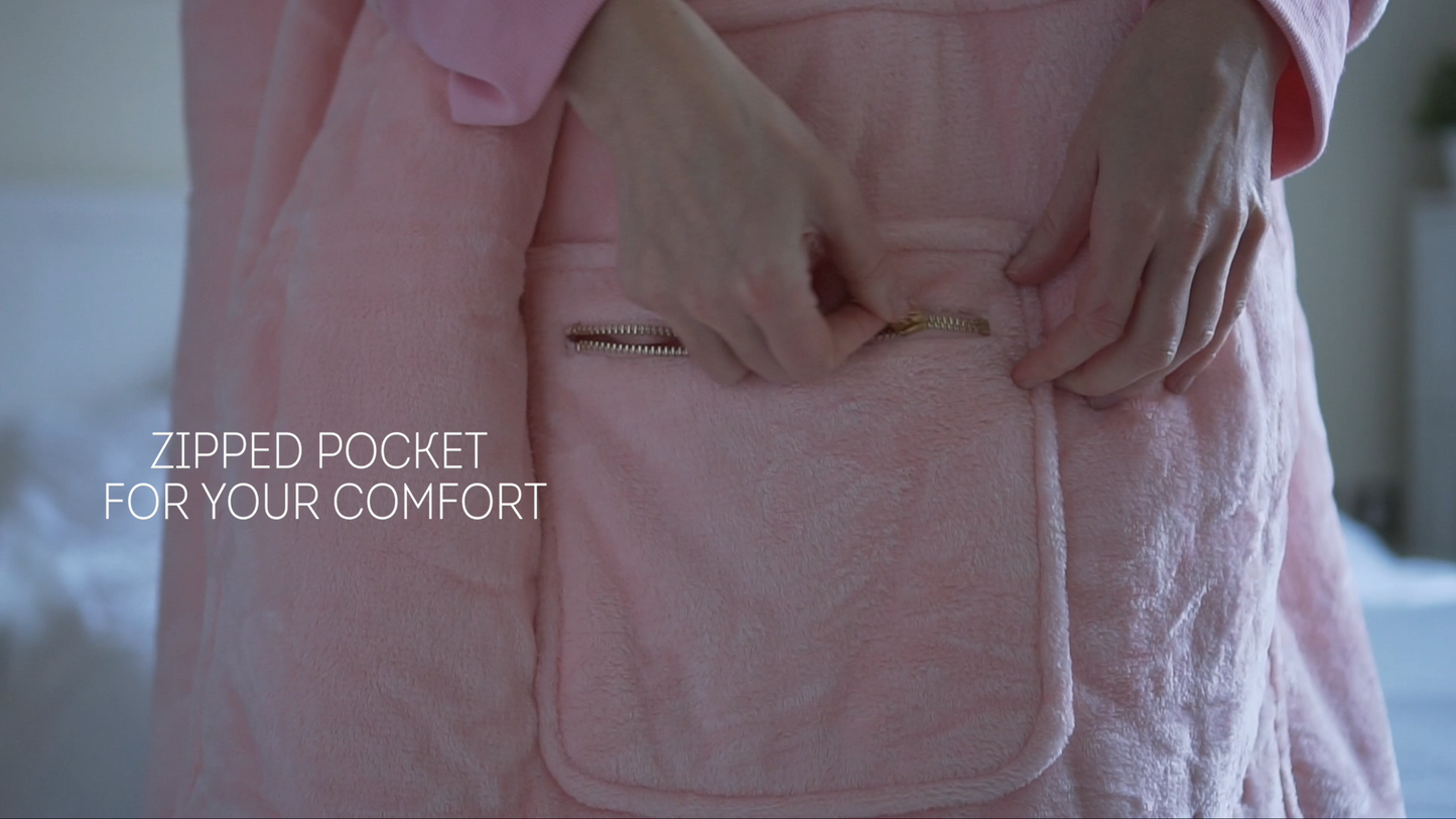 Moonlight Grey Wearable Hooded Blanket - Super Soft Flannel & Sherpa Fleece with Waterproof Lining & Zippered Pocket