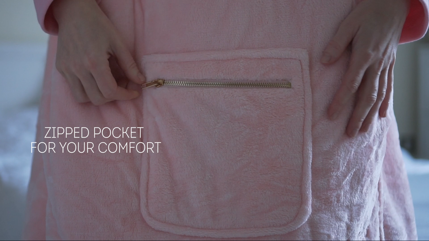 Moonlight Grey Wearable Hooded Blanket - Super Soft Flannel & Sherpa Fleece with Waterproof Lining & Zippered Pocket